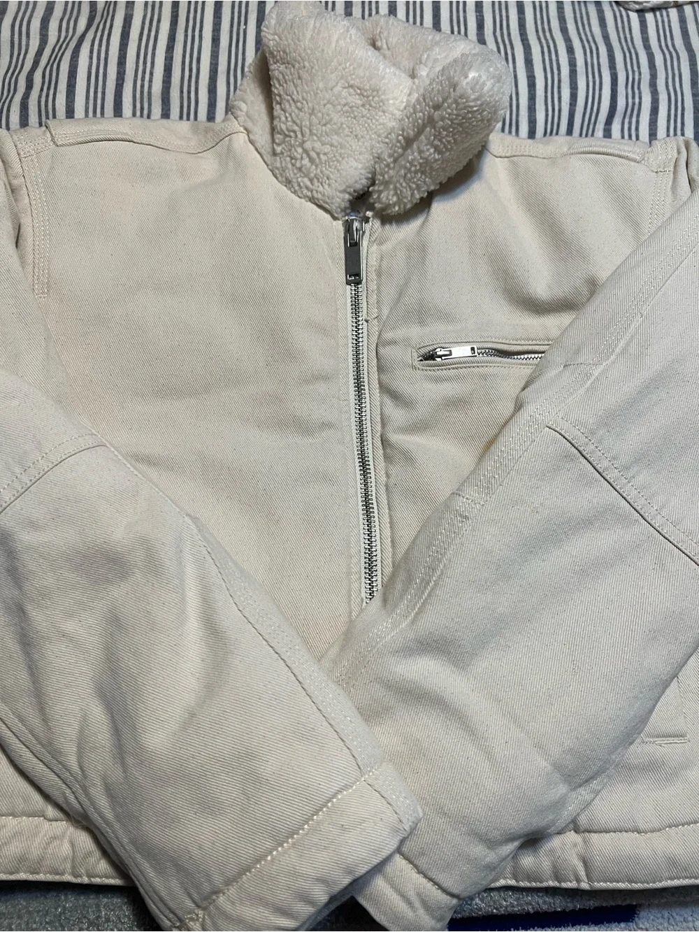 Abercrombie & Fitch Cream Sherpa-Lined Jacket
